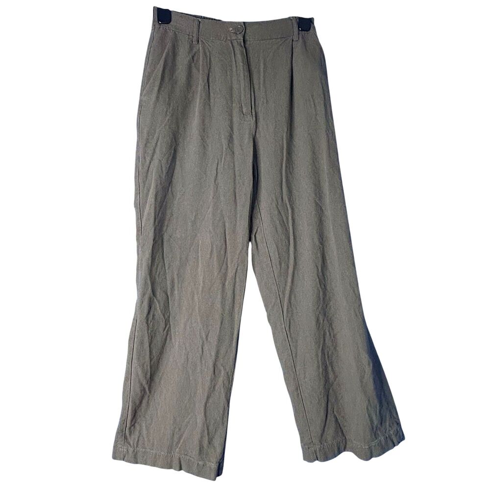 Womens Olive Linen Straight Leg Pant - S Breezy Flowy Beachy Coastal Chic Resort